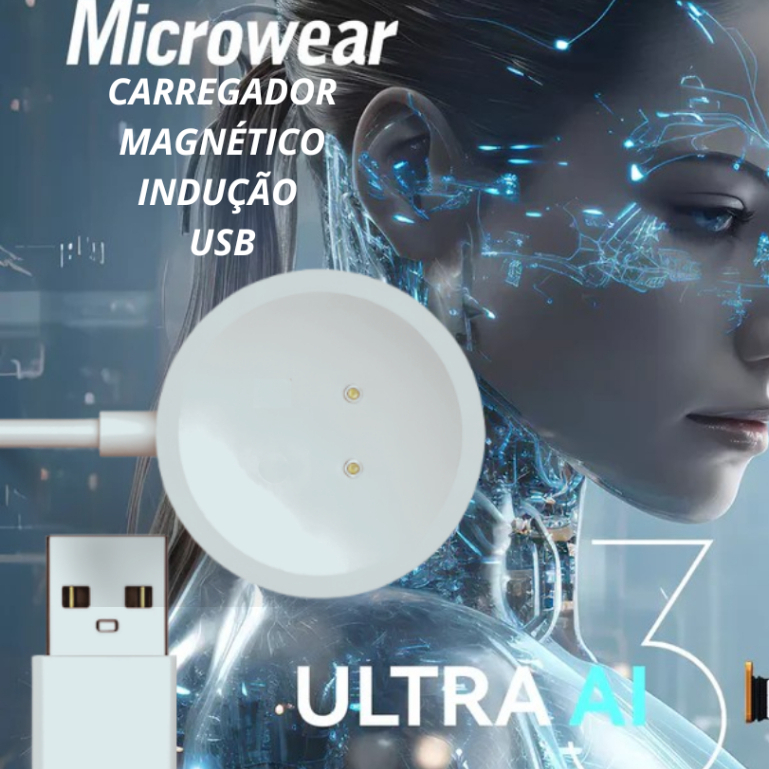 Carregador Magnético  Base Indução USB com pino ultra AI  3 microwear