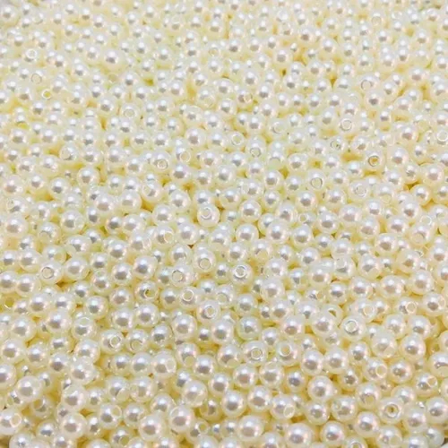 Pérola abs 4mm inteira com furo cor pérola creme pacote com 100