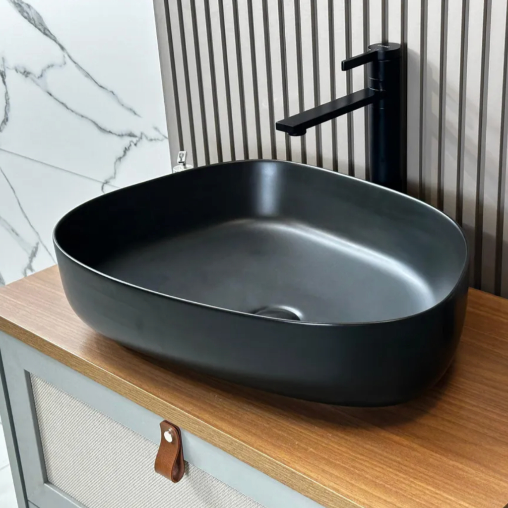 Cuba 55x41de Porcelana Louça Preta Fosca Dubay com Válvula Click em Louça Para Seu Banheiro Lavabo
