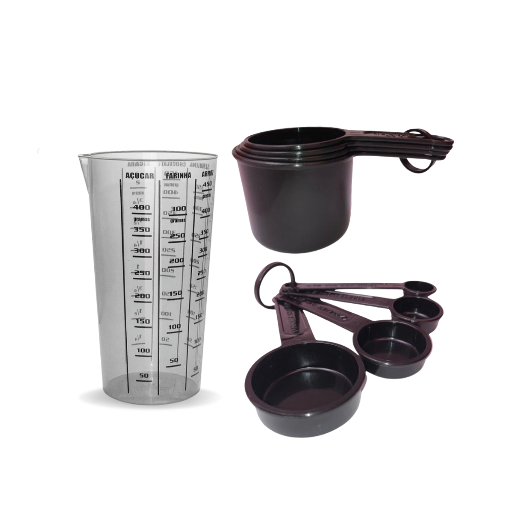 Conjunto Medidores 9 Peças (Copo Graduado + Colheres e Xícaras) para Confeitaria e Cozinha