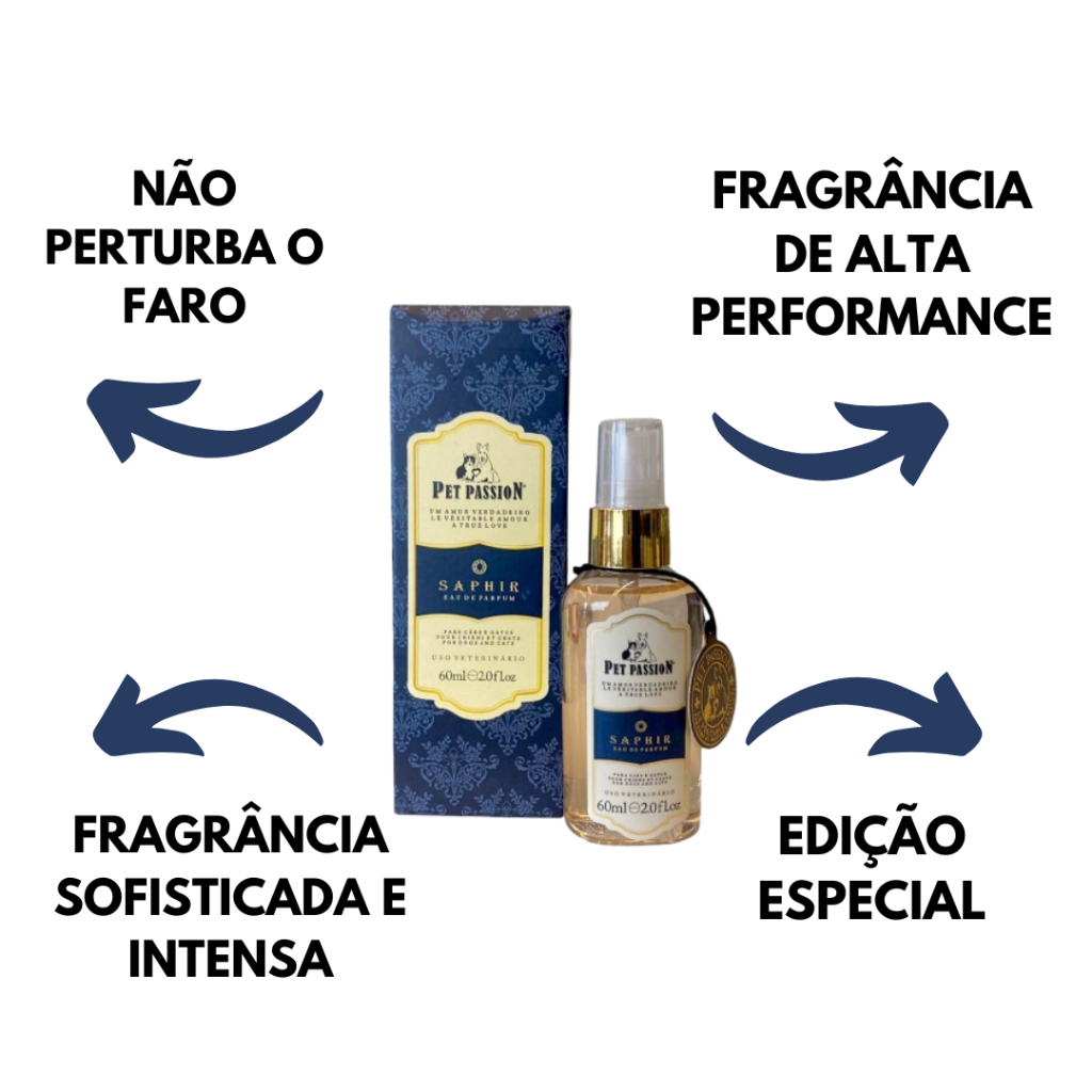 Perfume Saphir 60ml Pet Passion Para Cães e Gatos Banho e tosa Perfume pet de alta fixação importado cachorro cheiroso