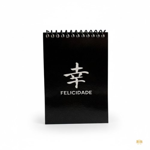 Bloco de Anotações - com Kanji Japonês - ideograma Felicidade - rascunho, mesa de trabalho, estudos 80 fls 9,7x13,8cm