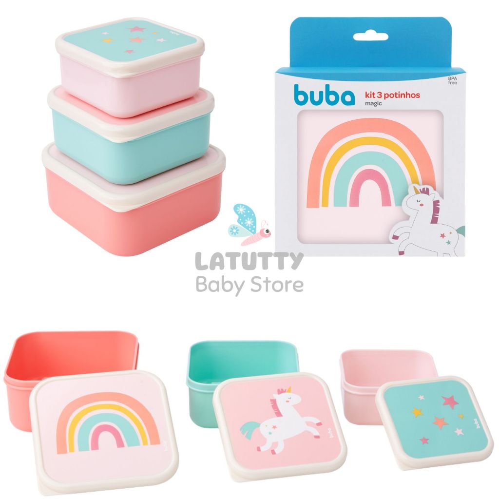 Kit 3 Potinhos Buba Magic Unicórnio Pote Buba Lancheira Infantil Menino