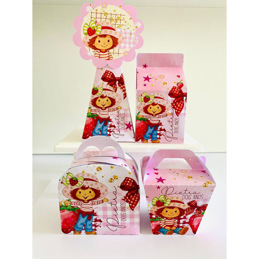 Kit Caixinhas Personalizadas Moranguinho – Aniversário Infantil | Kit PEGUE E MONTE