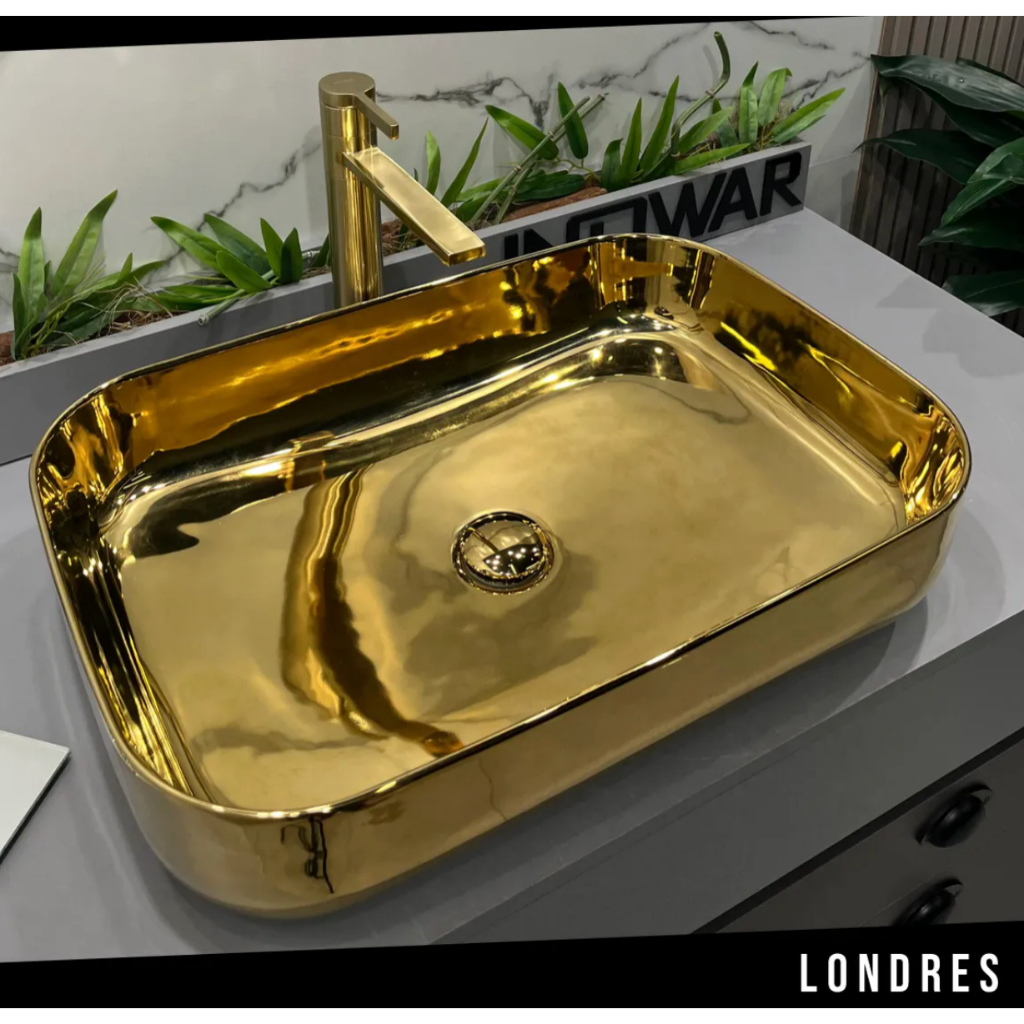 Cuba 55x38 Porcelana Louça Gold Londres Banheiro Lavabo com Válvula Click Design Luxo