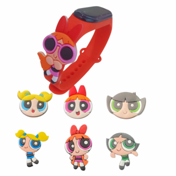 Kit Pins/Bottons Para Babuche + Relógio Digital Infantil Meninas Super Poderosas
