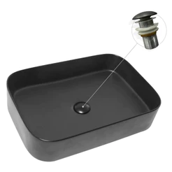 Cuba 55x38 Preta de Porcelana Louça Londres Apoio Banheiro Lavabo com Válvula Click