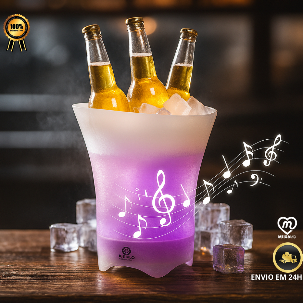 Balde De Gelo 7 Litros Com Caixa De Som Portátil Bluetooth Led Rgb Música Balada Festa