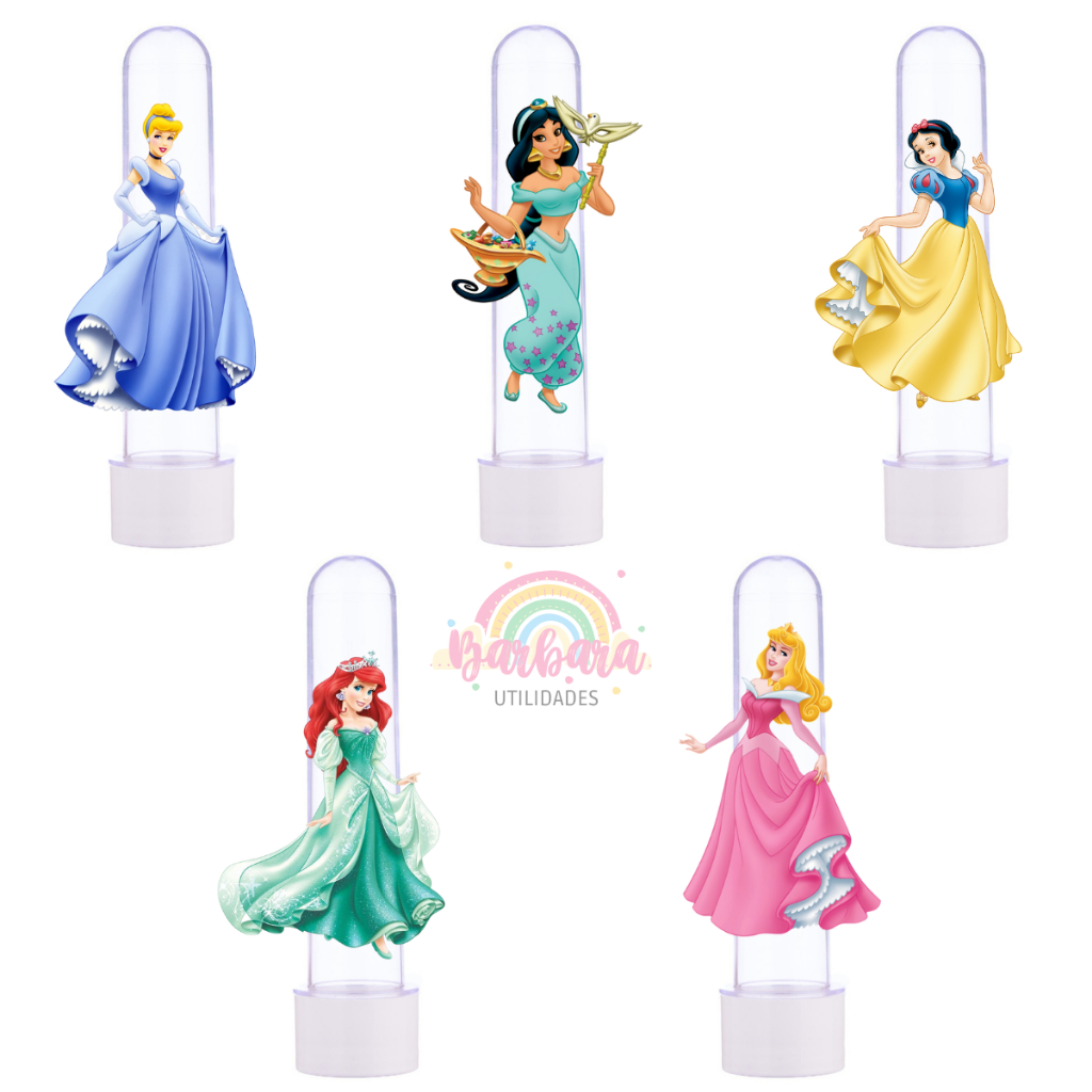 20 Tubetes + Apliques 3D Personalizado Lembrancinha Festa Aniversário Princesas