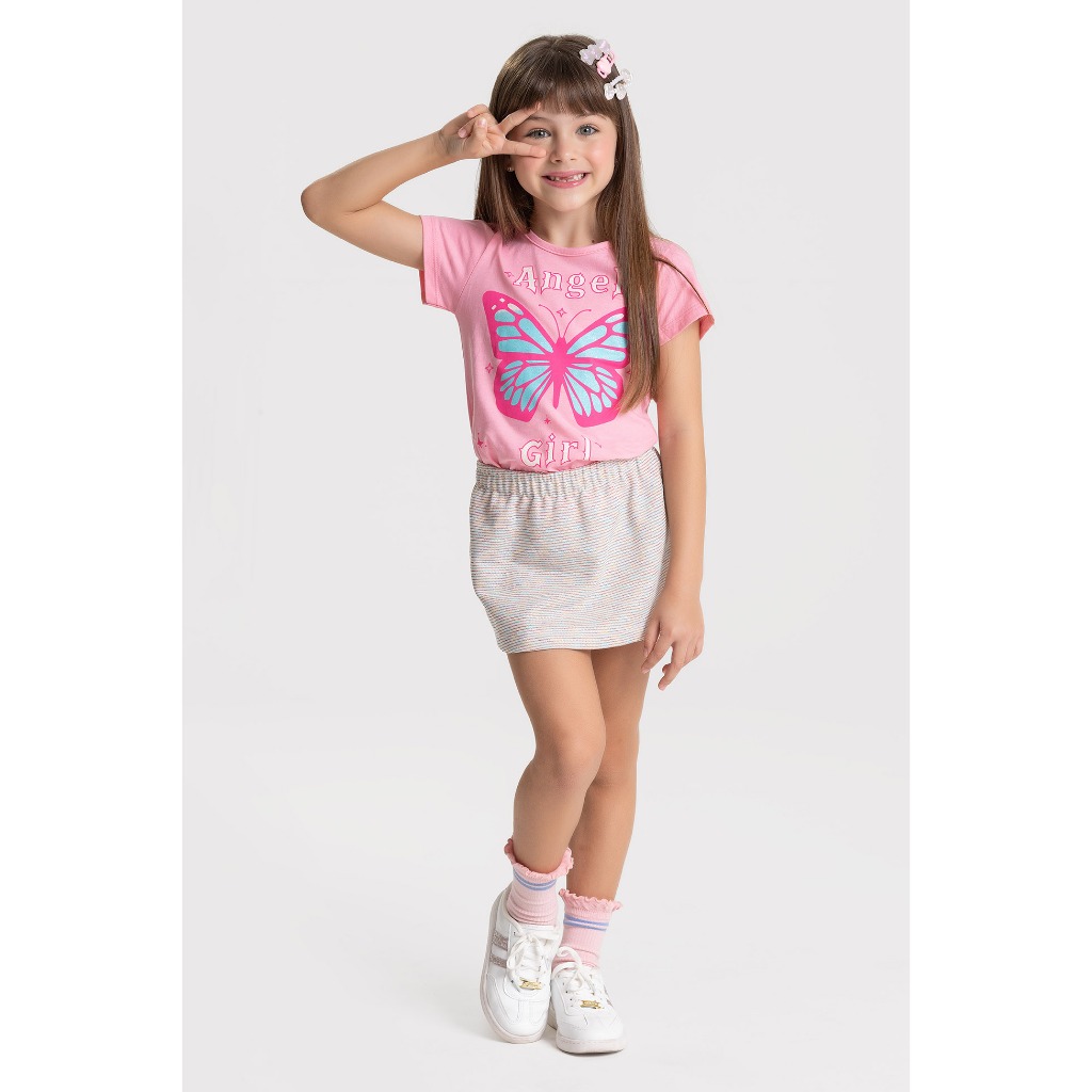 Conjunto Infantil Feminino Verão Angel Borboleta Saia Tam 2 ao 14 anos em Oferta na Shopee