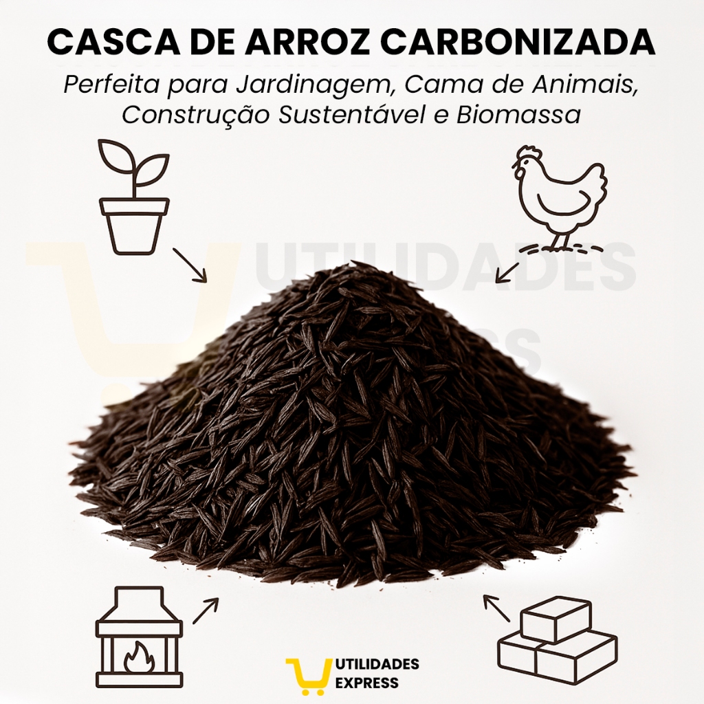 Casca De Arroz Carbonizada Substrato Orgânico Para Jardim Horta Terrário Plantas Vaso Solo