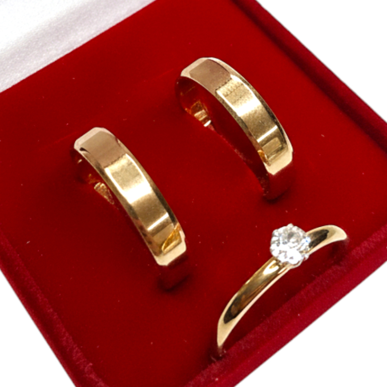 Par Alianças 4mm Moeda Antiga Chanfrada Solitário Casamento Noivado  Gravação mimo Garantia Eter