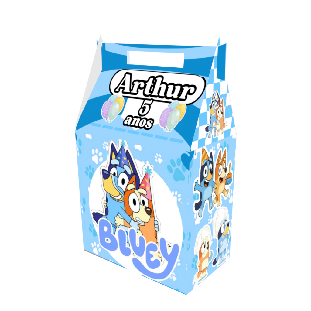 Caixinha Maleta Bluey Azul Personagem  para Festa Personalizada QUALQUER Tema - Lembrancinha para Festa