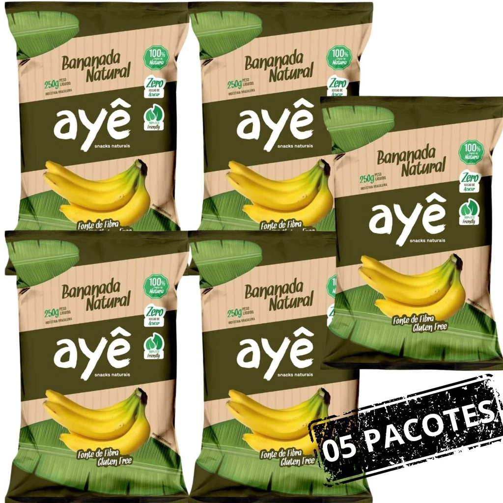 5 PACOTES DE DOCE DE BANANA - AYÊ TRADICIONAL ZERO AÇÚCAR - 5 Pacote de 250g com 50 Unidades de 25g. em Oferta na Shopee