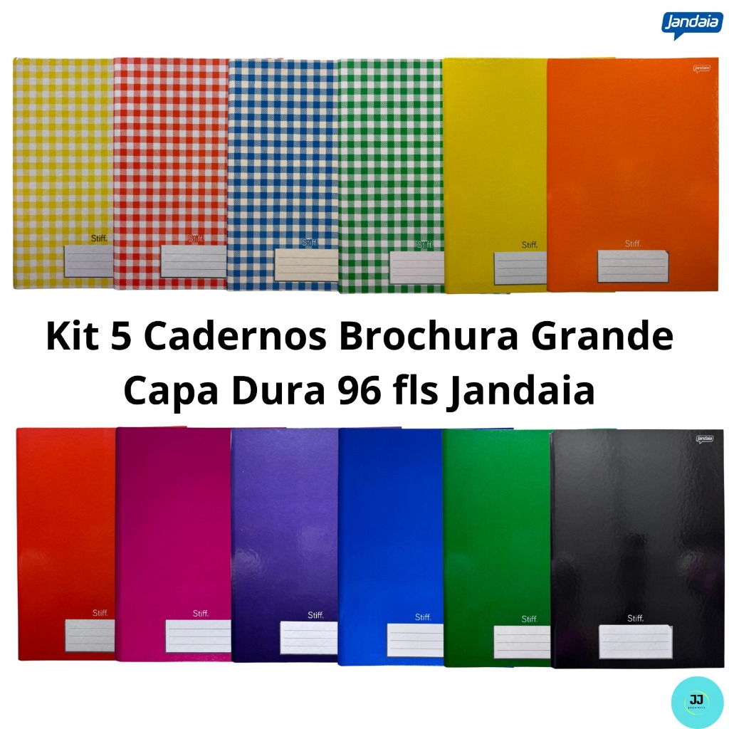 KIT 5 CADERNOS BROCHURA GRANDE CAPA DURA 96 FOLHAS STIFF ESCOLAR em Oferta na Shopee