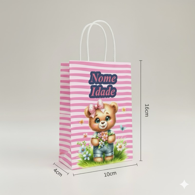 LEMBRANCINHA DE ANIVERSARIO PERSONALIZADA  PEGUE E MONTE SACOLINHAS ursinha/ursinho 15 UNIDADES