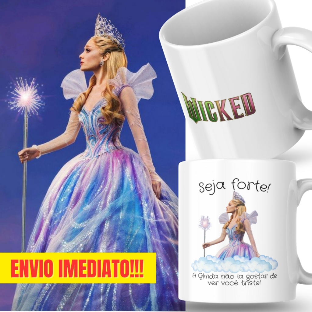 Caneca Xicara Porcelana 325ml Seja Forte Wicked Ariana Grande Glinda Personalizada Presente Casa