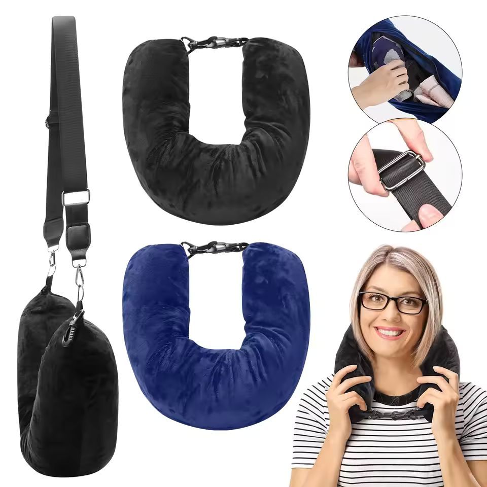 Imagem Travesseiro viagem recarregável roupas Almofada Pescoço Recheado Portátil Pescoceiro