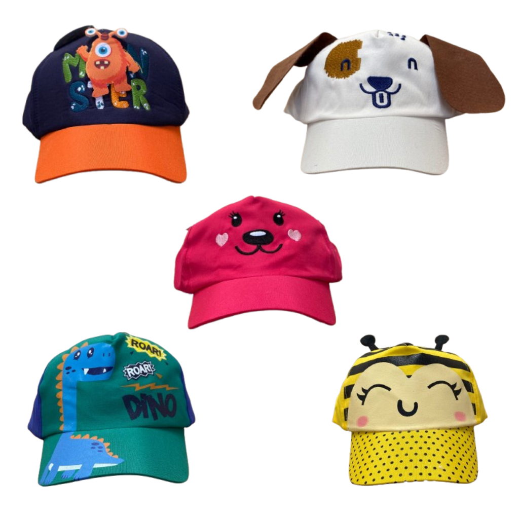 Boné Infantil Menino e Menina Temas Dinossauro, Abelha, Cachorrinho, Rosa e Mosters | Boné Leve e Ajustável Verão Estilo