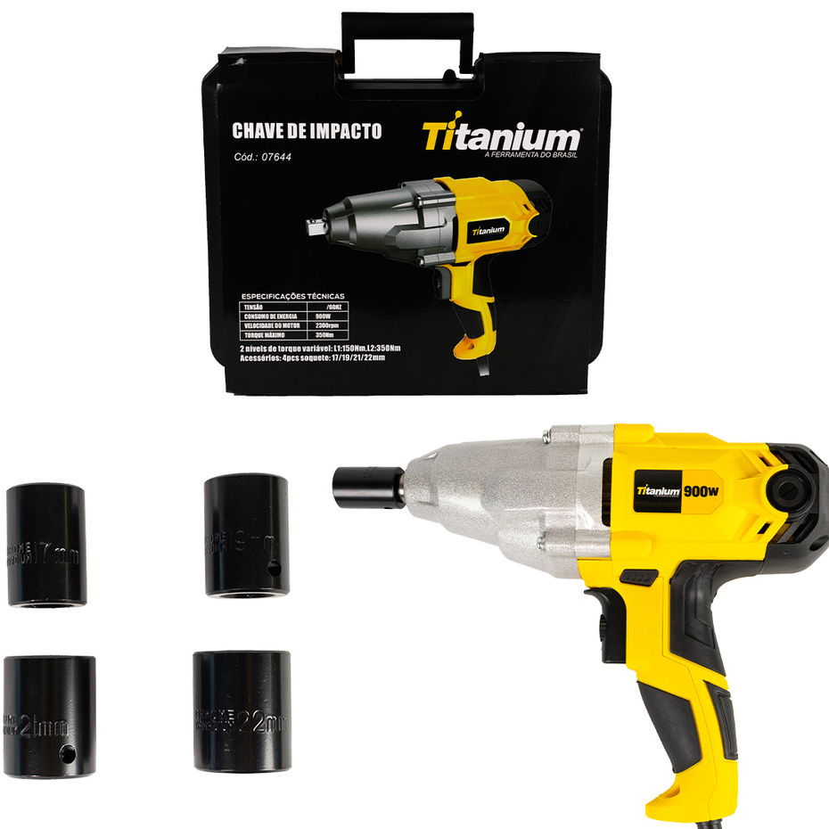 Imagem de Chave de Impacto 900W 127V – Titanium Platina - Alta Potência 350 Nm + Soquetes Inclusos