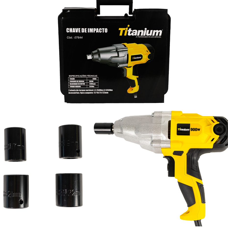 Chave de Impacto 900W 220V com 4 Soquetes – Alta Potência e Torque – Titanium Platina em Oferta na Shopee