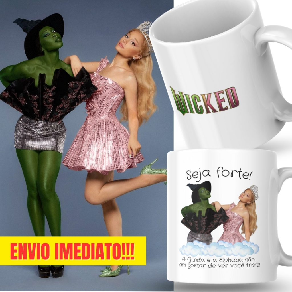 Caneca Xicara Porcelana 325ml Seja Forte Wicked Ariana Grande Glinda Personalizada Presente Casa