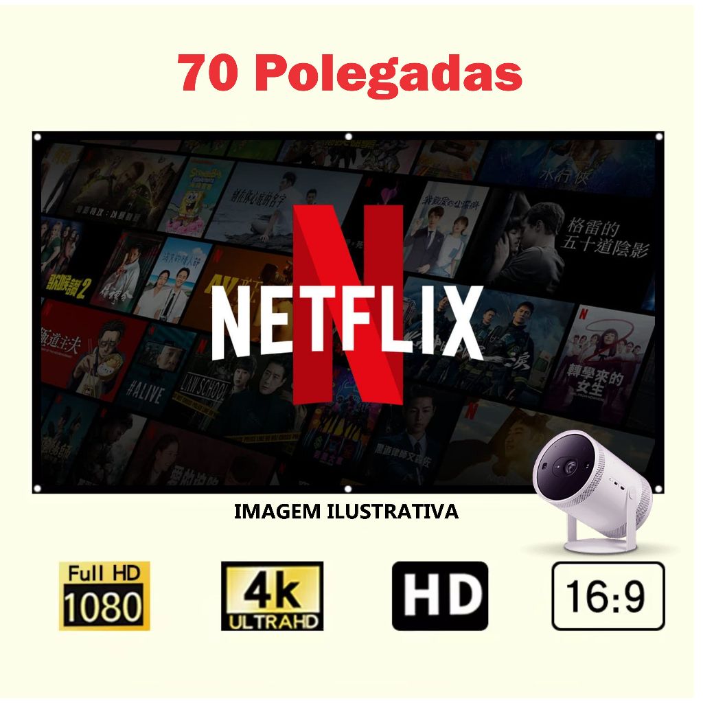 Tela de Projeção 70” Dobrável 16:9 com Ilhós | Ideal para Projetores 4K e Full HD