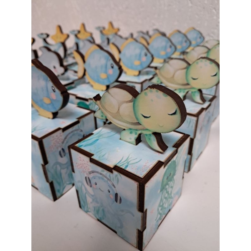 Kit 15/20 lembrancinhas fundo do mar - cubo de MDF
