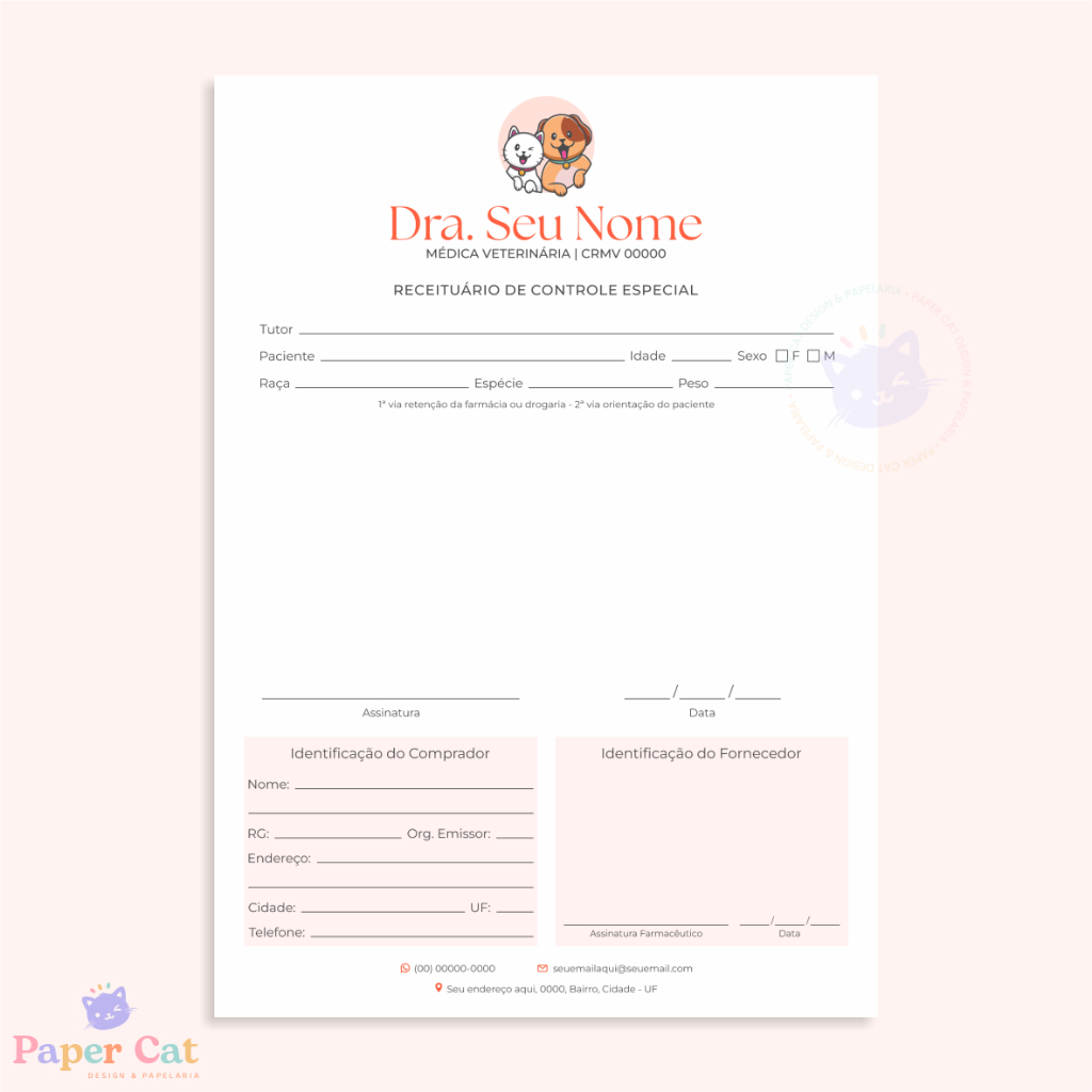 Bloco Receituário de Controle Especial | Veterinária | Personalizado | Tamanho A5 | 50 Folhas em Oferta na Shopee