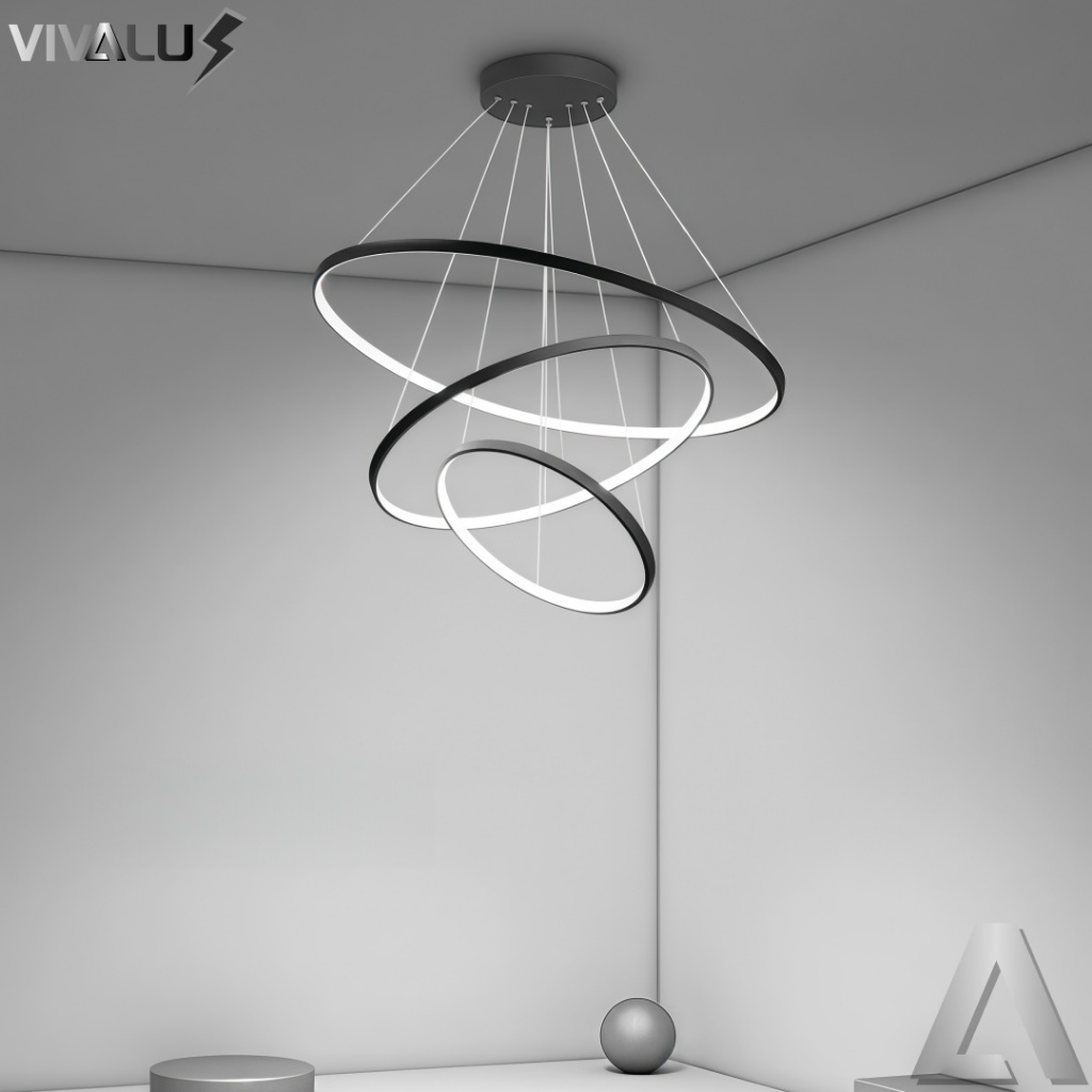 Lustre Led Moderno Pendente Anéis Led 3 Arcos Aros Preto Luminária Minimalista Para Sala Mesa Quarto