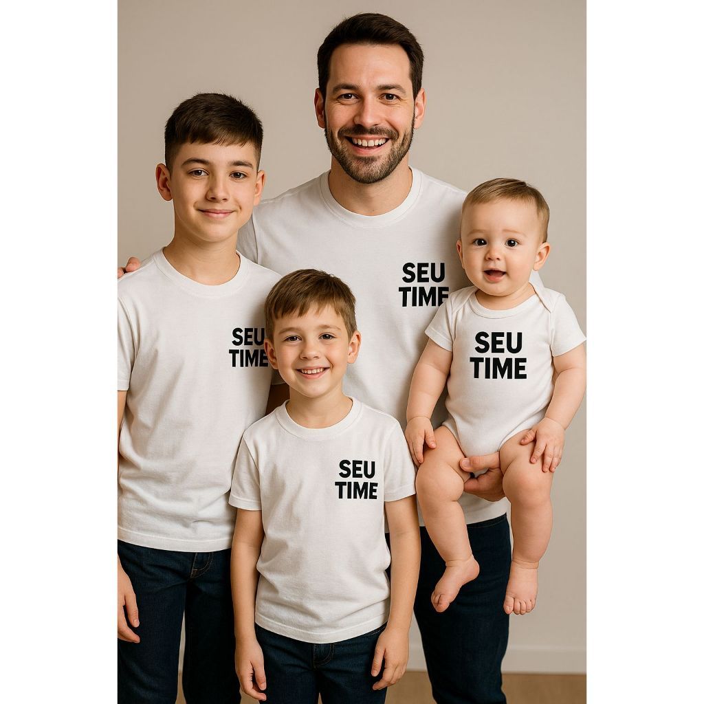 KIT Familia 4 CAMISETAS SEU TIME do RN ao GG PARA PERSONALIZAR