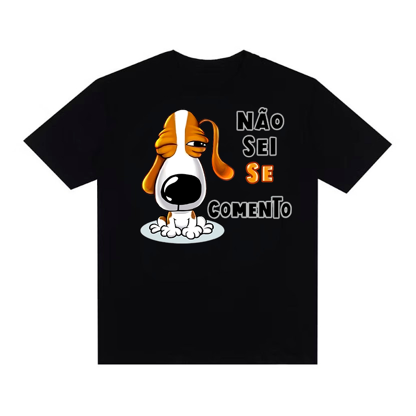 Camiseta Streetwear Oversized Estilosa Meme Cachorro Dog Não Sei Se Comento Shitpost Adolescente Y2K Largo Hip Hop