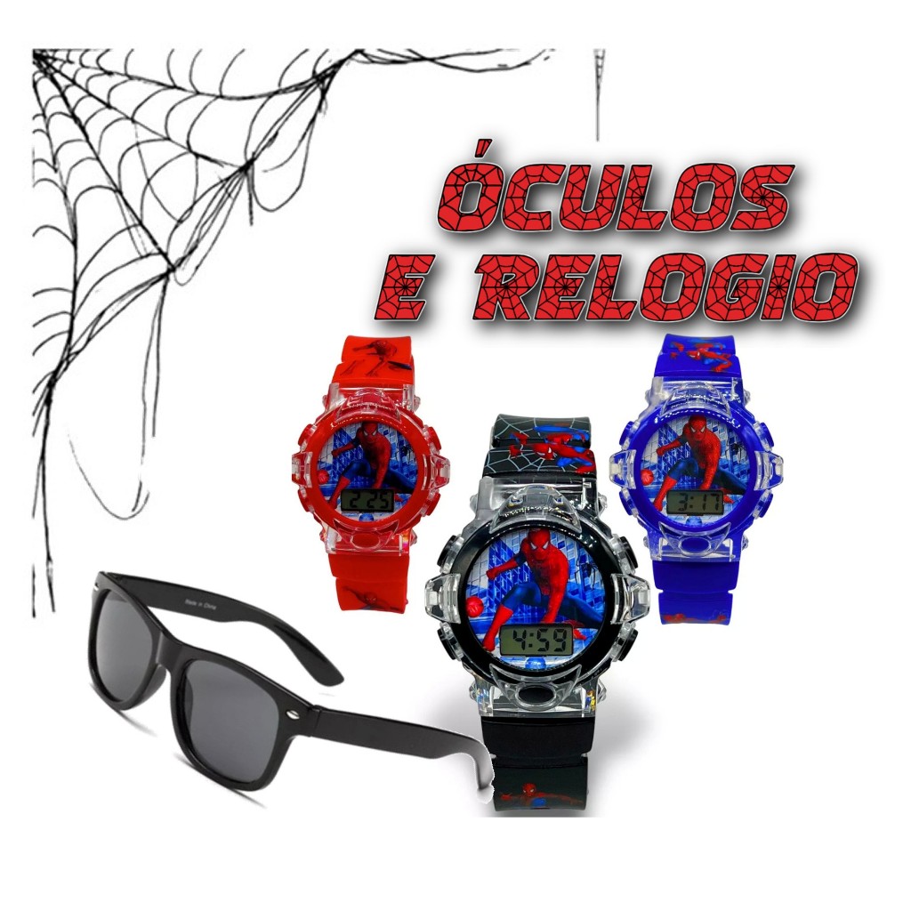 Kit Relógio Digital infantil + Óculos de Sol Infantil H. Aranha Criança menino moda Praia