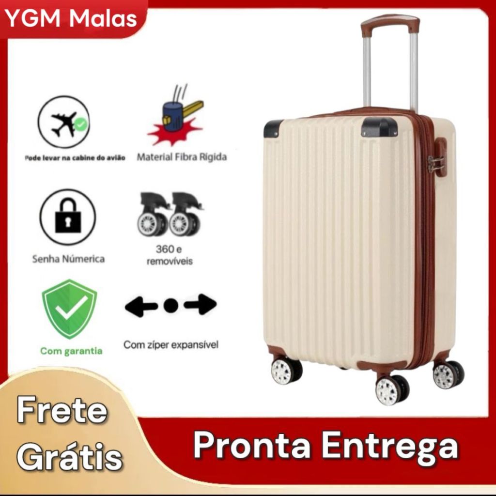 Mala De Viagem Polipropileno Zíper Extensível Rodas 360 Removíveis Bordo Pequena Media 10KG 8KG 18KG