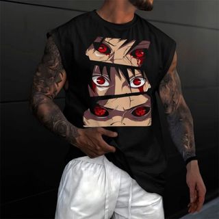 Camiseta regata machao oversized masculino anime narut Sharingan Madara Sasuke uchiha manga em algodao unissex