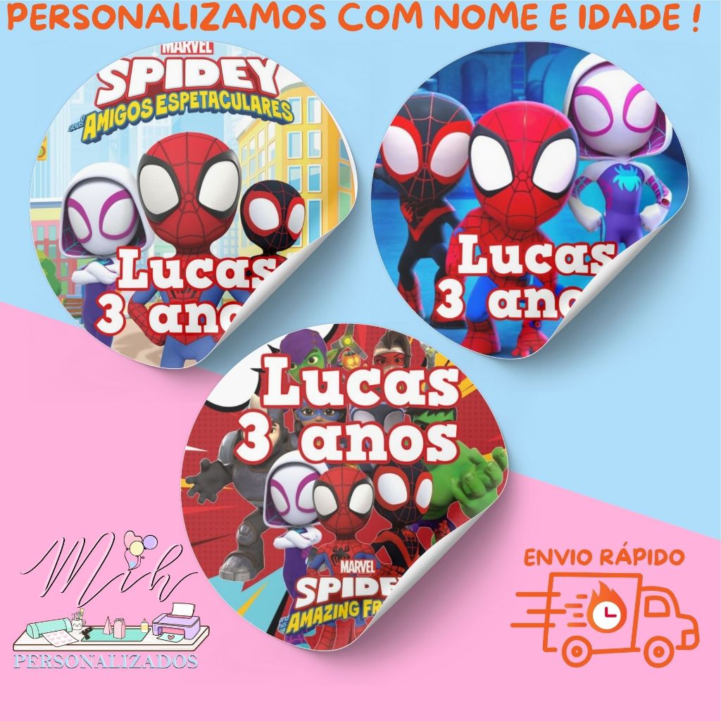 Adesivos Personalizados Homem-Aranha e Seus Amigos 🎉 | Personalizamos com Nome e Idade | Envio Rápido 🚚
