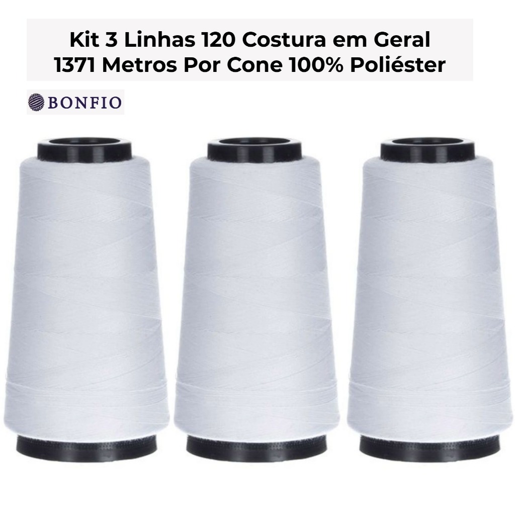 Kit 3 Linhas Reta 120 Bonfio 1371 metros Por Cone 100% Poliéster em Oferta na Shopee