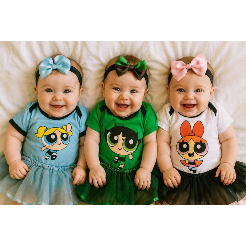 Body Bebê Meninas Super Poderosas Fantasia Conjunto Temático Infantil