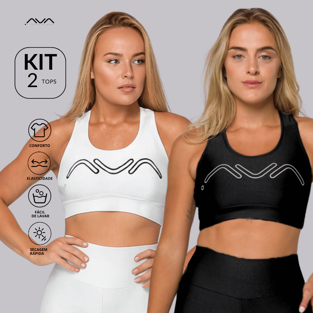 Kit 2 Top Feminino Suplex Poliamida Academia Alta Sustentação AVA Fitness Originals — imagem 1