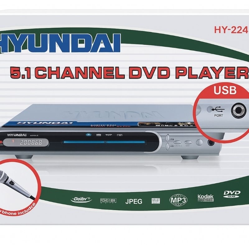 DVD Player Hyundai 5.1 Canais com Karaokê e Controle Remoto – HY-224 envio imediato original