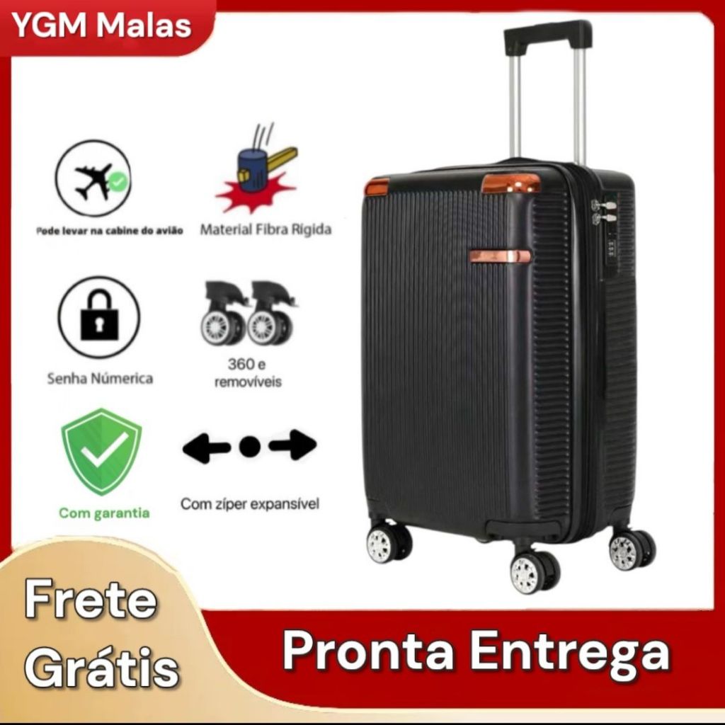 Mala De Viagem Polipropileno Pequena/Média Com Zíper Extensível Rodas 360 8KG 10KG 18KG Bordo de Mão em Oferta na Shopee