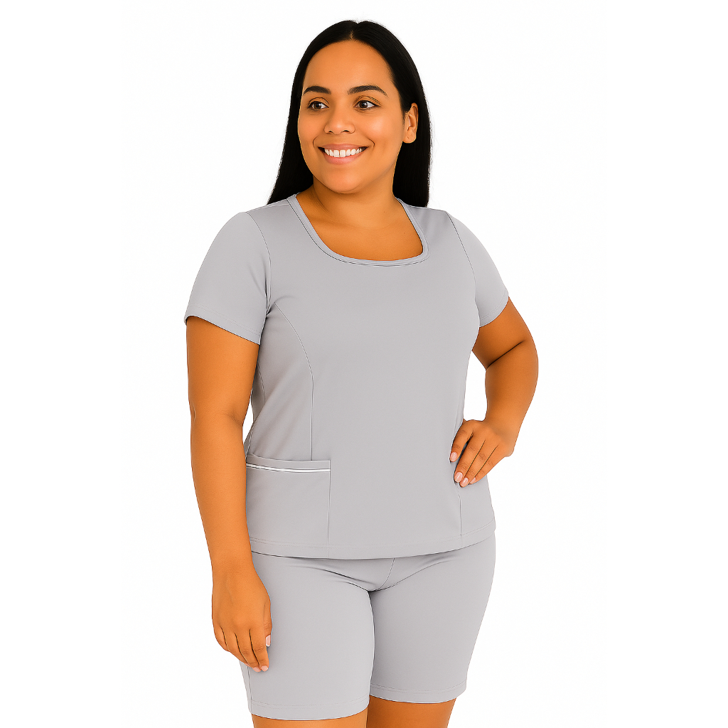 Conjunto Uniforme blusa com manga e bermuda secretaria do lar Babá Domestica Camareira Copeira Empregada em Oferta na Shopee