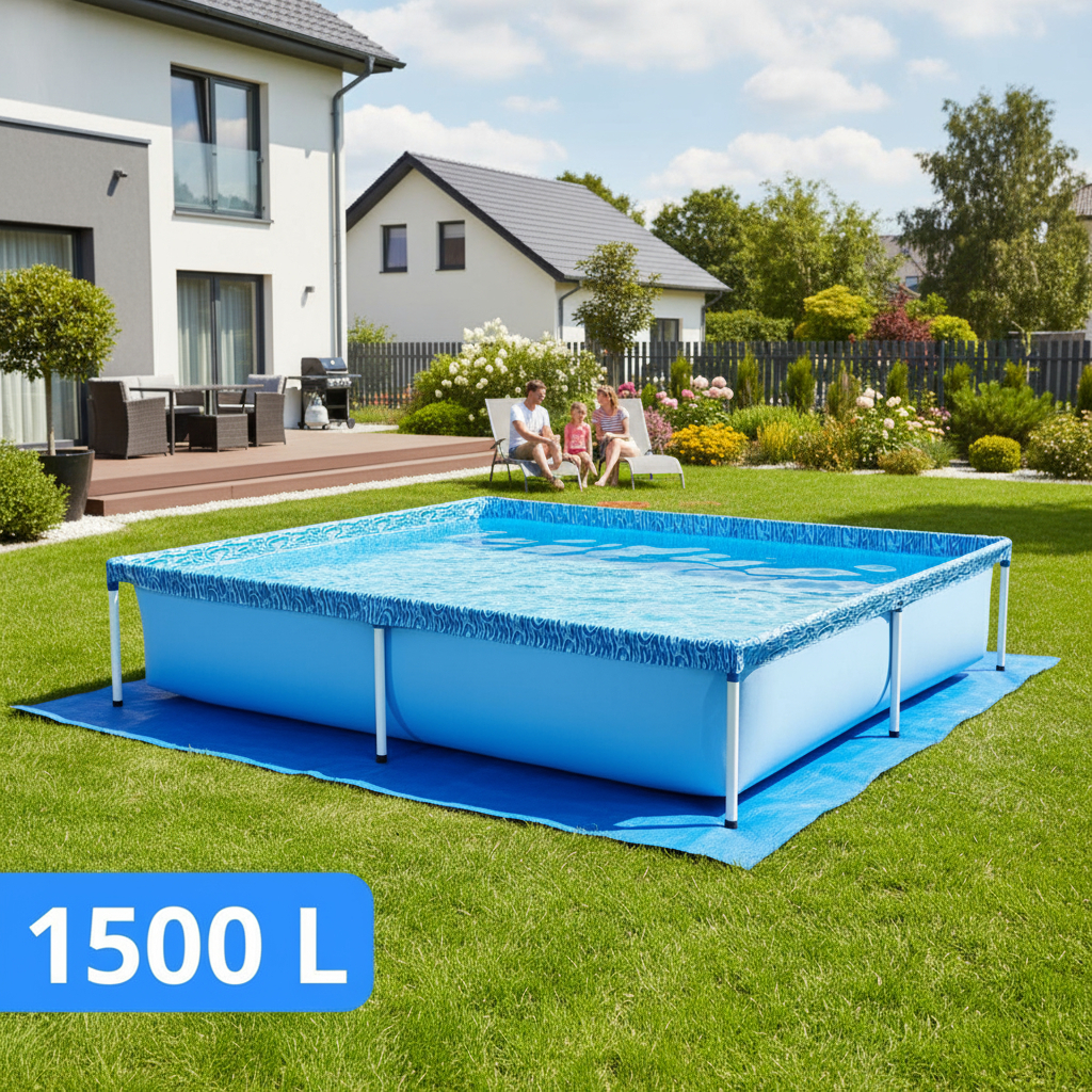 Piscina 1500 Litros Mor Quadrada Azul Forro PVC Com Escoamento Infantil Rasa Qualidade Estrutural