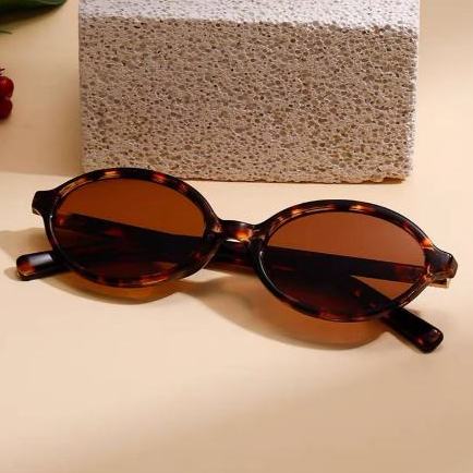 Moda Oval Simples Óculos De Sol Literário Feminino Retro Pequeno Preto Marrom Onça Design Da Marca Luxo Minimalista UV40