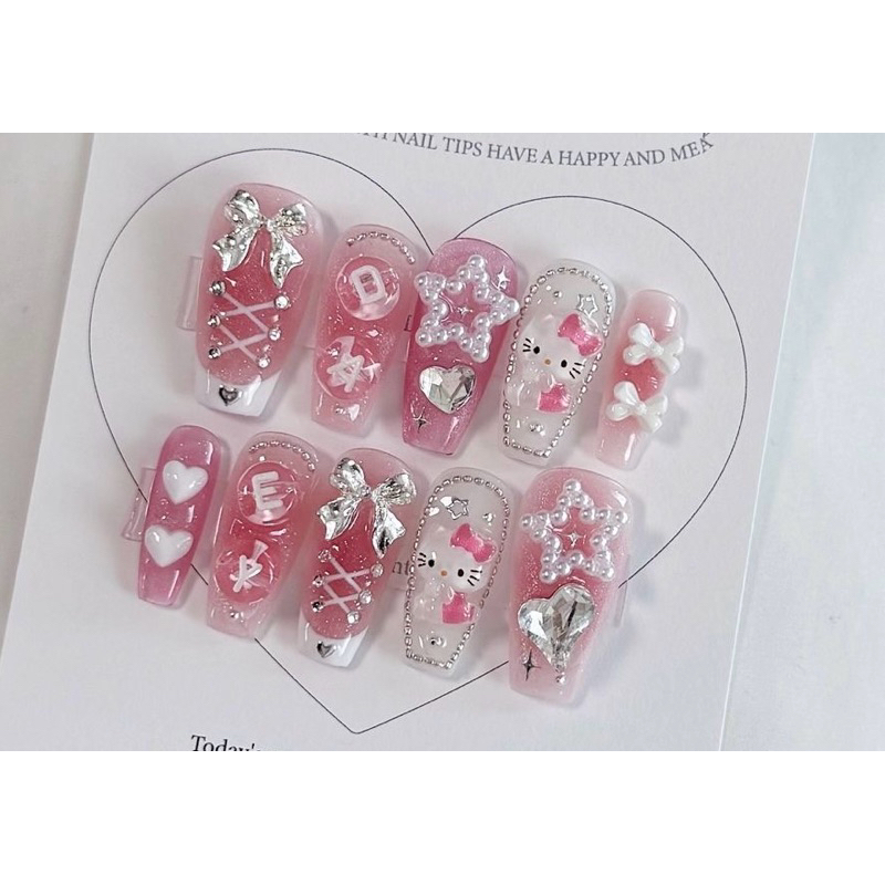 Kit de 12 Unhas Postiças Realistas Hello Kitty 💅🐱 — perfeitas para quem ama praticidade e fofura! Fácil de aplicar em Oferta na Shopee