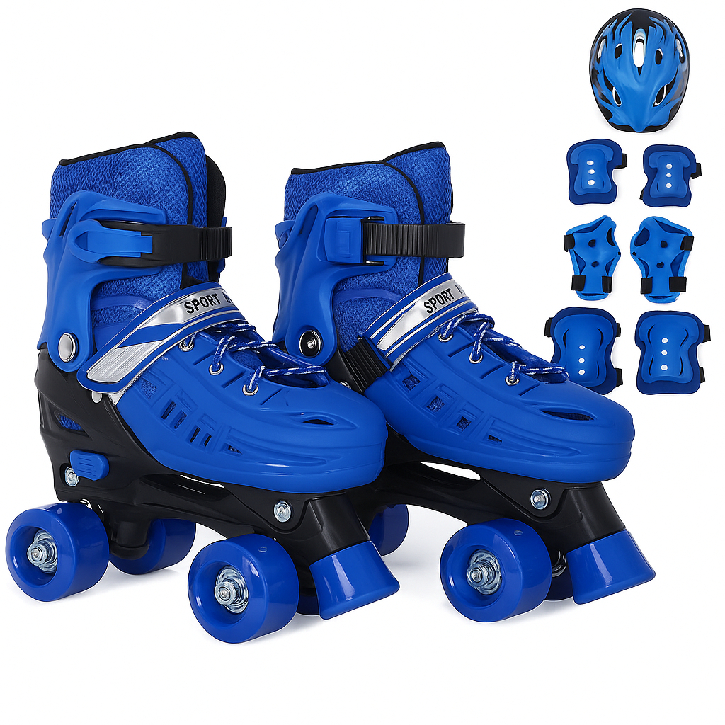 Patins Quad 4 Rodas Infantil Tamanho Ajustável + KIT PROTEÇÃO