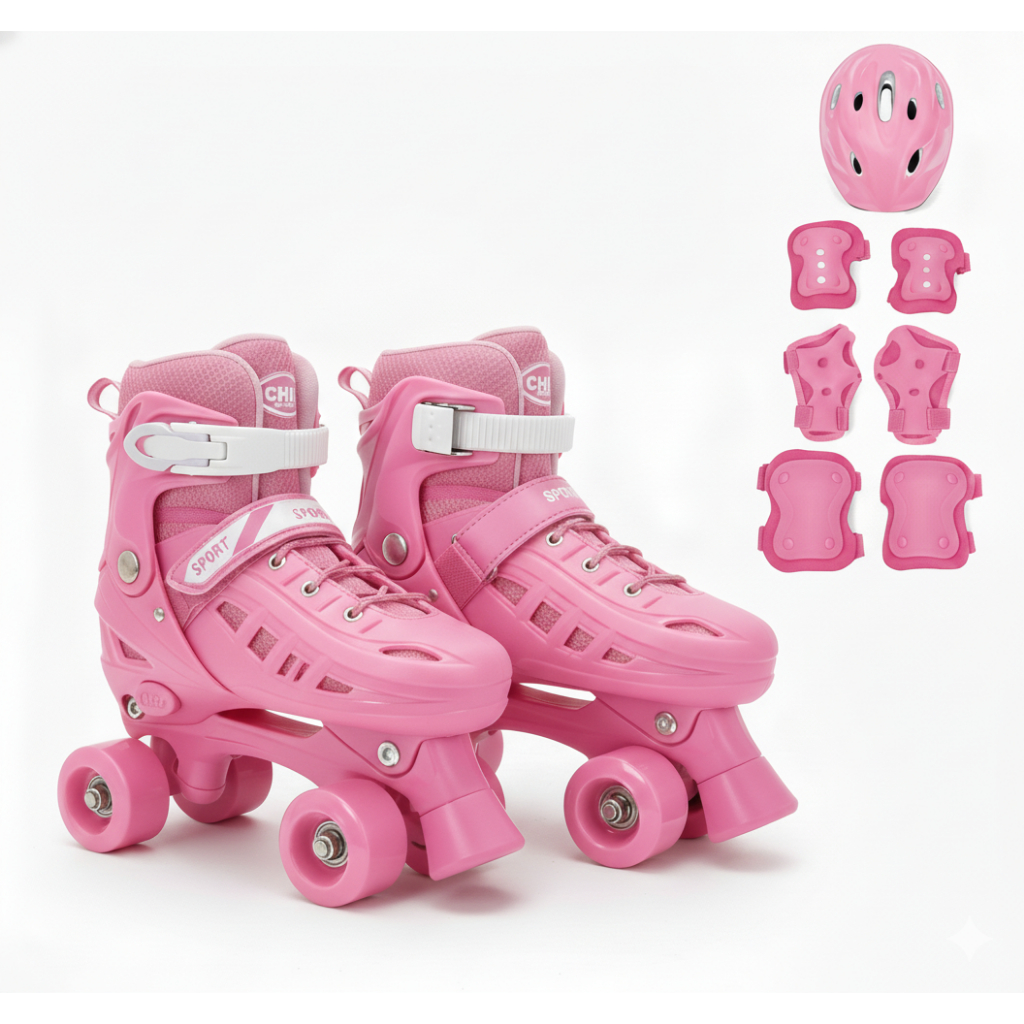 Patins Quad 4 Rodas Infantil Tamanho Regulavel + KIT PROTEÇÃO