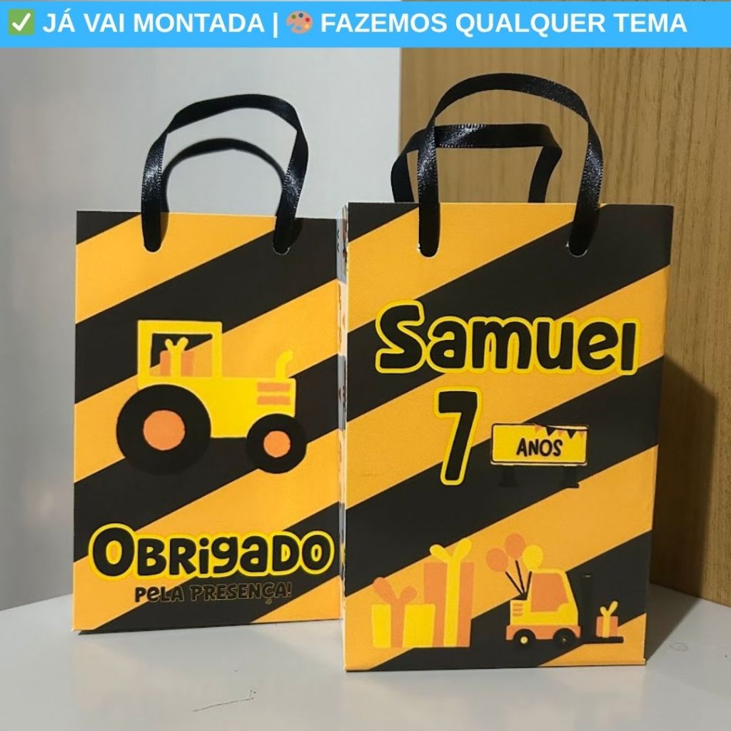 Sacolinha Personalizada Surpresa Construção Festa Infantil | Lembrancinha Aniversário Criança Temas