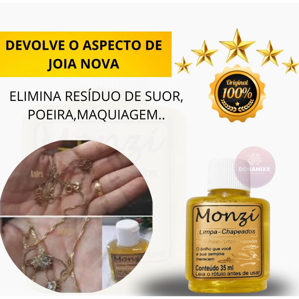 Detalhes do Kits Monzi Limpa Prata e Dourado + Flanela Monzi Original 35ml Kits 1 a 5 Unidades