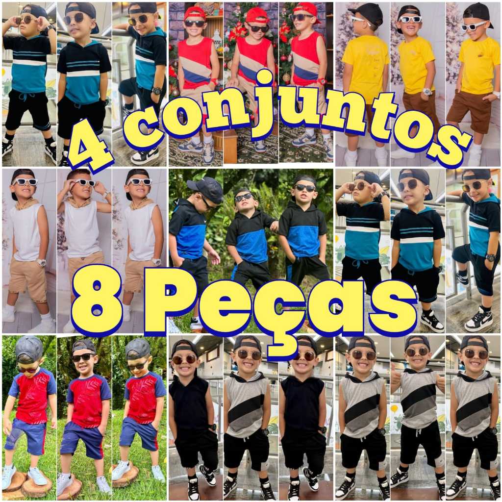 Kit Com 4 Conjuntos Infantil Juvenil Masculino 2 ao 14 Anos Menino Estiloso e Moderno